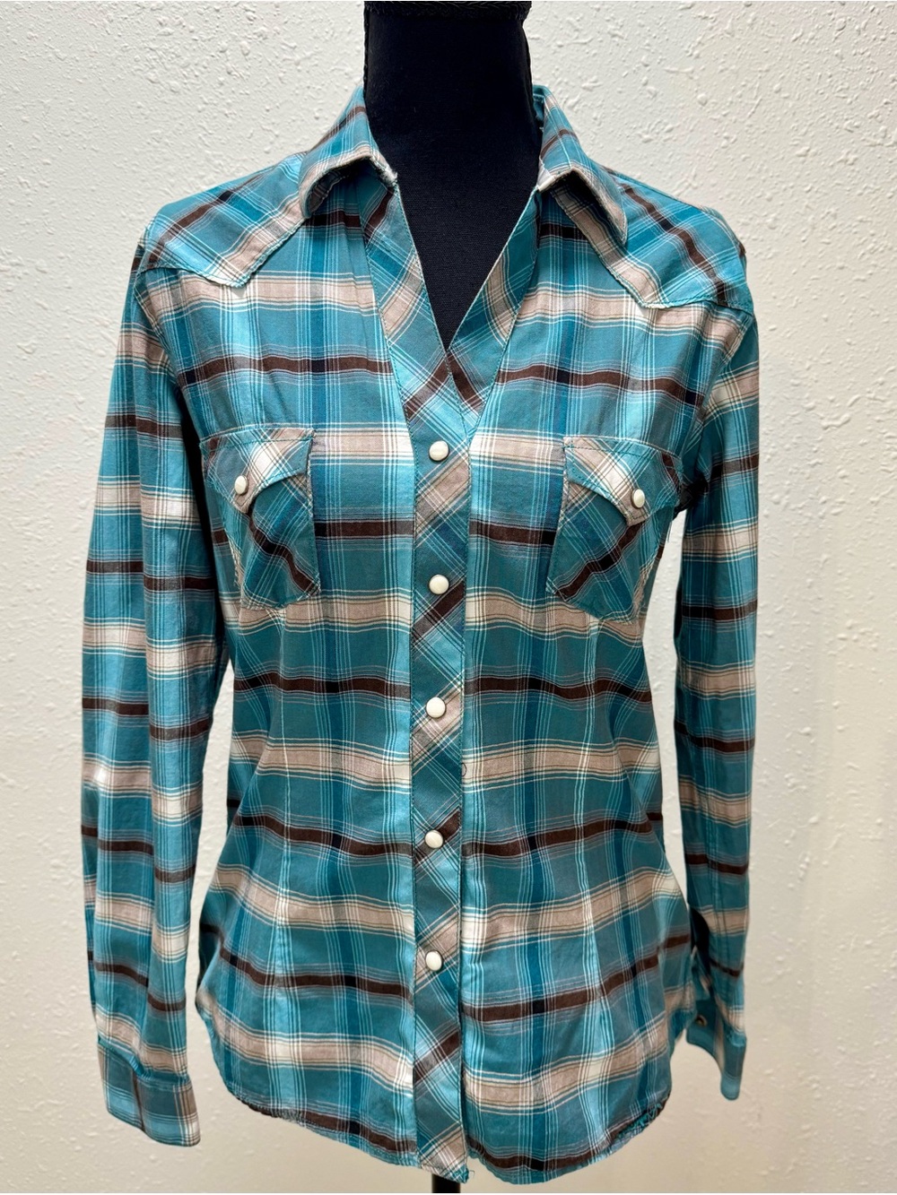 Women’s Teal Plaid Button-Down Shirt - Panhandle
